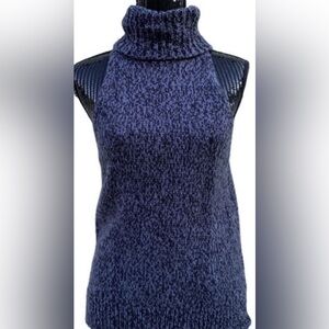Madewell Blue/Black vest top cut out Turtleneck Sweater Merino Wool